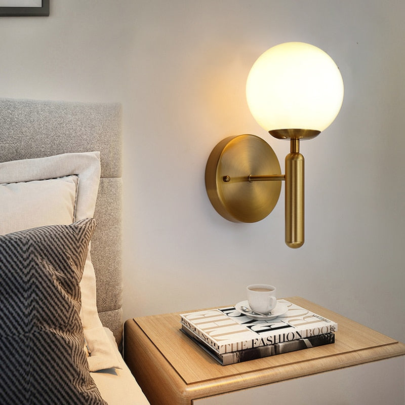 Qfdian home decor hot sale new Nordic Modern Wall Lamp Beside Bedroom Glass Ball LED Wall Lights Fixtures Wandlamp Lighting Bathroom Mirror Stair Light