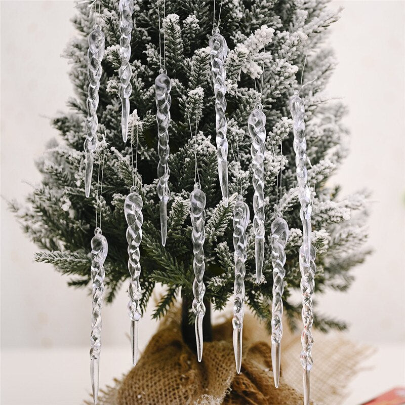 Qfdian dorm decoration ideas  3/6/12PCS Navidad Christmas Decorations for Home Simulation Ice Xmas Tree Hanging Ornament Fake Icicle Props New Year