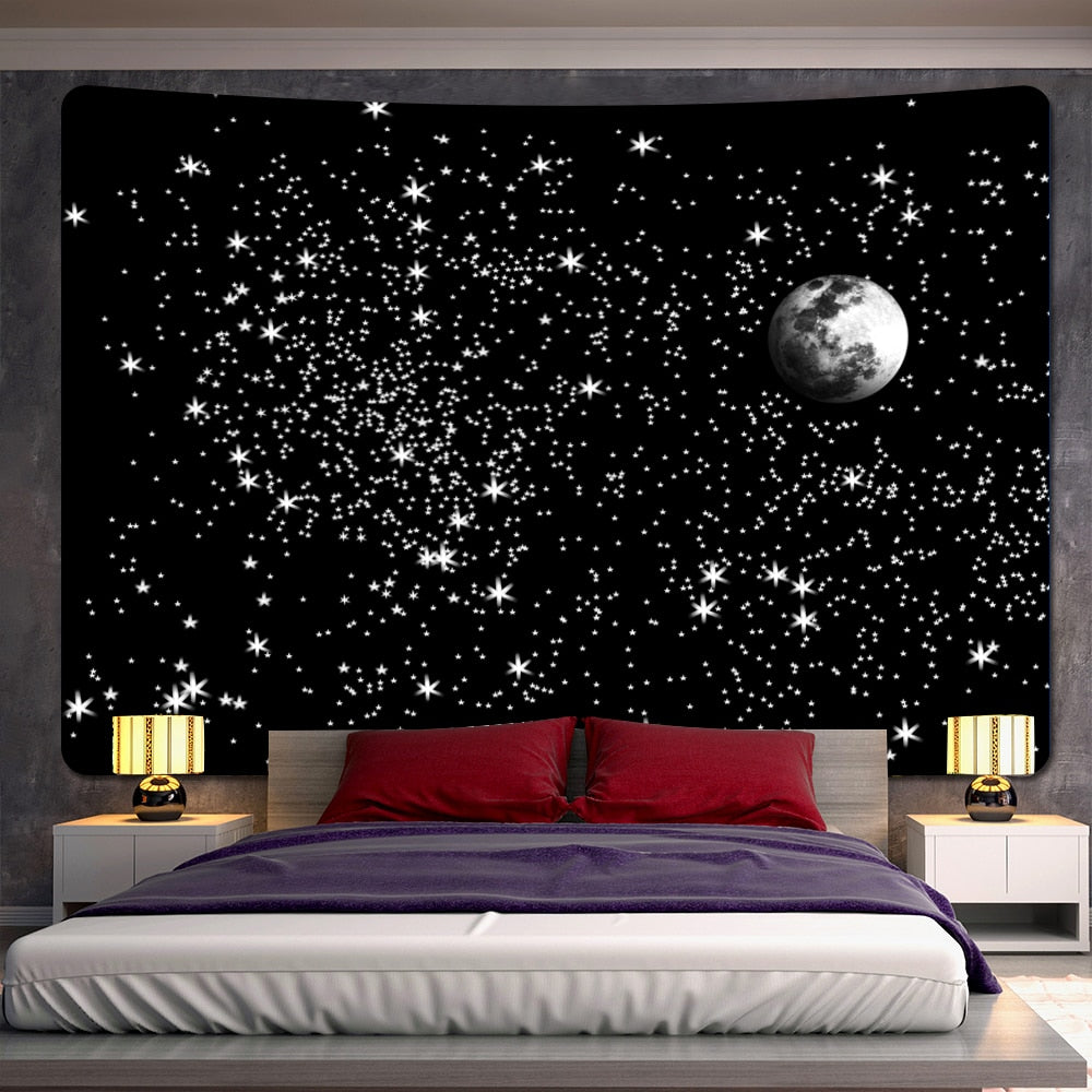 Black and white moon Mandala tapestry Bohemian decoration wall hanging bedroom psychedelic scene starlight art home decoration