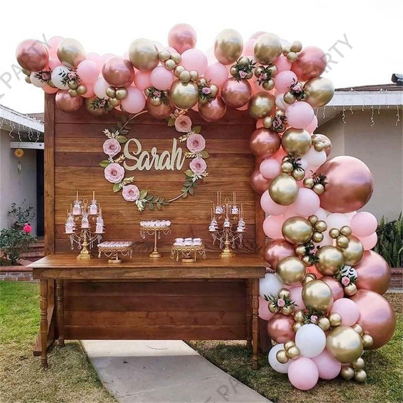 Qfdian 101pcs Chrome Rose Gold Balloons Garland Arch Kit Pink White Ballon for Baby Shower Wedding Birthday Christma Party Decor Globos