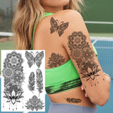 Black Henna Lace Temporary Tattoos Sticker For WOmen Butterfly Moth Mehndi Flower Fake Tatoo Sticker Feather Flora Tatoo