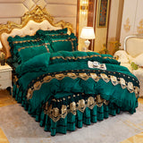 Qfdian father's day gifts Super Soft Beige Lace Flowers Embroidery Crystal Velvet Korean Bedding Duvet/Quilt Cover Pillowcases Solid Color Home Textiles