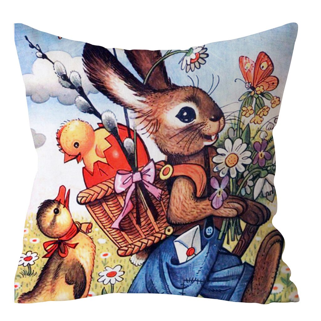 Qfdian easter decorations clearance Happy Easter Cushion Cover Bunny Eggs Decorative Pillow Cover Easter Rabbit Print Pillow Case Sofa Car Cushion Cover Home Decor