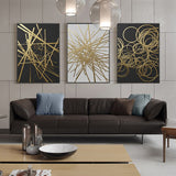 Qfdian Abstract Geometric Canvas Poster Golden and Black Wall Art Painting Posters and Prints Wall Pictures for Living room Home Decor