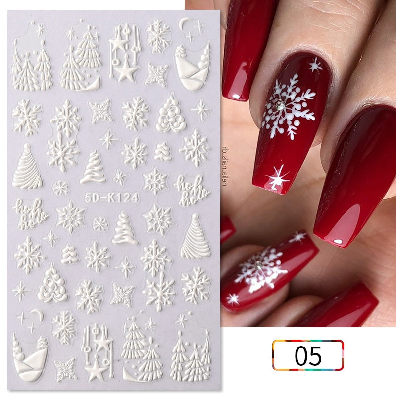 Qfdian christmas decor ideas nightmare before christmas 1PC 5D Nail Stickers Winter Santa Claus Self-Adhesive Slider Nail Art Decorations Christmas Snow Decals Manicure Accessories