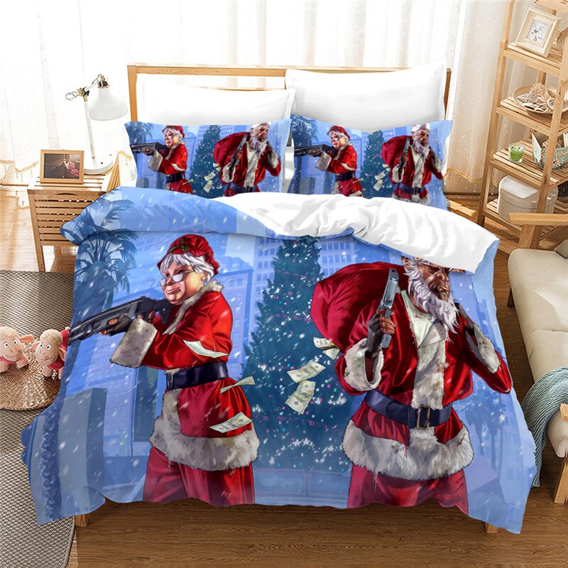 Qfdian christmas decor ideas nightmare before christmas Santa Claus Christmas Bedding Set Western Europe Duvet Cover Set 2/3 Pcs Super King Size Dekbedovertrek 200x200 King Size