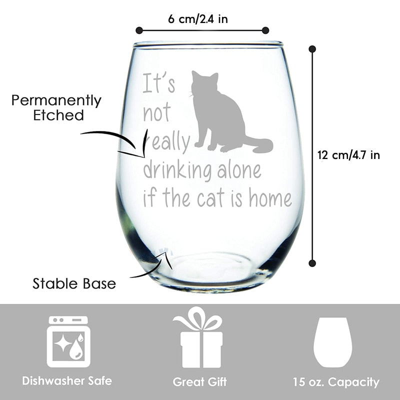 Qfdian Party gifts Party decoration hot sale new Personalized Drinkware Stemless Wine Glass 15 Oz. Perfect Dog Cat Lover Gift for Him Her Laser Engraved Drinking Alone Dog R2009