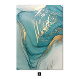 Qfdian Nordic Light Luxury Blue Canvas Painting Modern Home Abstract Gold Poster and Print Wall Art Picture for Living Room Decoration