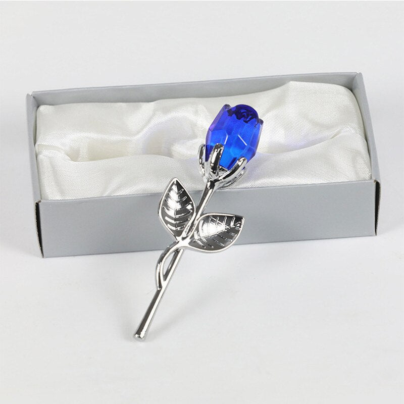 Qfdian valentines day gifts for her Valentines Day Gift Crystal Glass Rose Artificial Flower Silver Gold Rod Rose Flower for Girlfriend Wedding Gifts for Guest