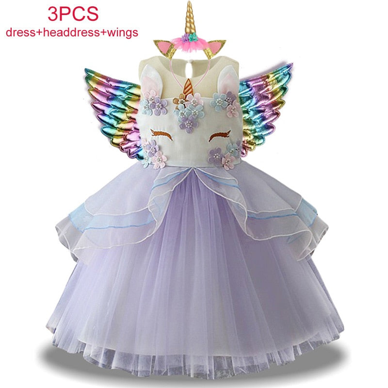 Qfdian halloween decorations halloween costumes halloween gift Halloween Unicorn Kids Dresses For Girls Baby Child Costume Birthday Wedding Evening Ball Gown Halloween Christmas Vestidos 2 to 10 Years