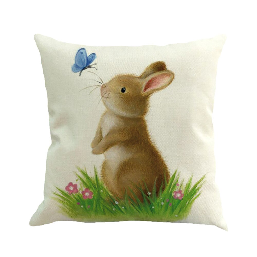 Qfdian easter decorations clearance Happy Easter Cushion Cover Bunny Eggs Decorative Pillow Cover Easter Rabbit Print Pillow Case Sofa Car Cushion Cover Home Decor