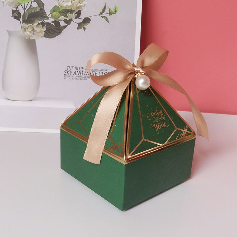 Qfdian Party gifts Party decoration hot sale new Gem Tower Bronzing Candy Box Wedding Gift Packaging Box Only For You Chocolate Candy Paper Gift Box For Baby Shower Event Party