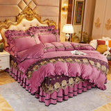 Qfdian father's day gifts Super Soft Beige Lace Flowers Embroidery Crystal Velvet Korean Bedding Duvet/Quilt Cover Pillowcases Solid Color Home Textiles