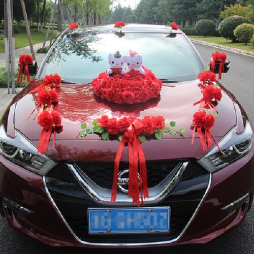 Qfdian Party decoration Wedding Car Simulation Flowers Decoration Set Bride To Be Team Car Head Flower Romantic Wedding Car Decoration