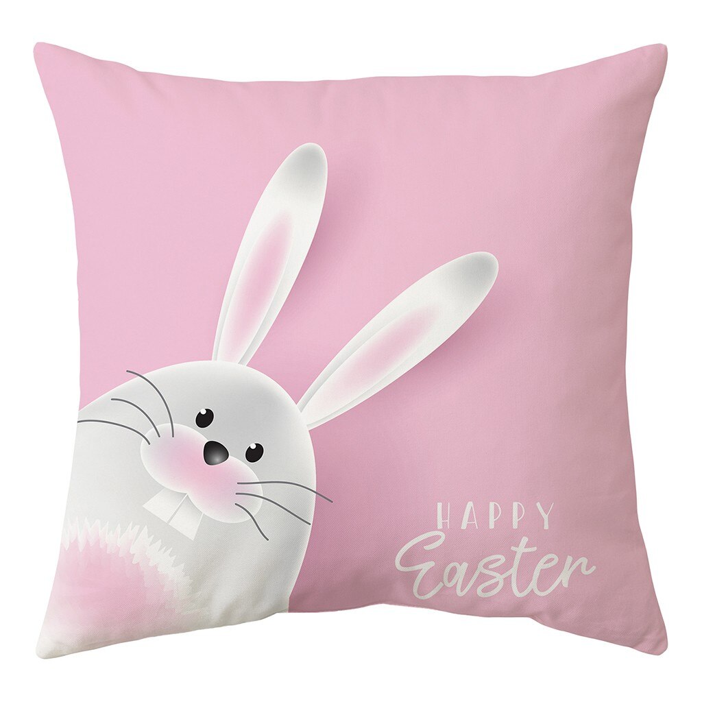 Qfdian easter decorations clearance Happy Easter Cushion Cover Bunny Eggs Decorative Pillow Cover Easter Rabbit Print Pillow Case Sofa Car Cushion Cover Home Decor