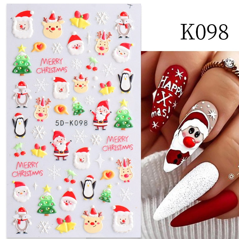 Qfdian christmas decor ideas nightmare before christmas 1PC 5D Nail Stickers Winter Santa Claus Self-Adhesive Slider Nail Art Decorations Christmas Snow Decals Manicure Accessories