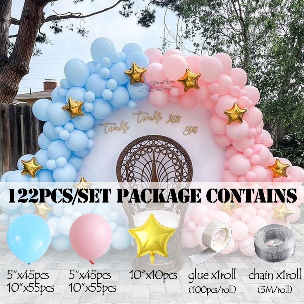 Qfdian 122Pcs Baby Shower Party Balloon Garland Kit Set Pink Blue Globos Arch Gold Star Balloons Baby Gender Reveal Party Decors