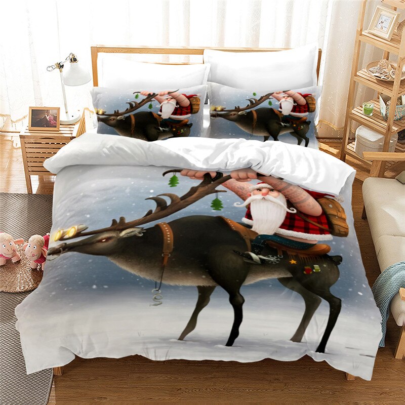 Qfdian christmas decor ideas nightmare before christmas Santa Claus Christmas Bedding Set Western Europe Duvet Cover Set 2/3 Pcs Super King Size Dekbedovertrek 200x200 King Size