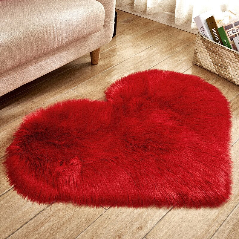 Qfdian Cozy apartment aesthetic Heart-Shape Sheepskin Shaggy Fluffy Plush Area Rug Soft Faux Fur Wool Carpet Rugs for Living Room Parlor Floor Mat Home Decor