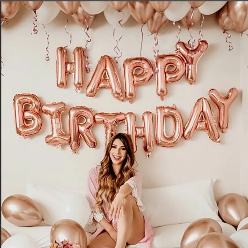 Qfdian Party decoration hot sale new Rose Gold Happy Birthday Party Decor Balloons Chrome Air Helium Balloon Baby Shower 18 25 30th Birthday Anniversary Decorations