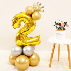 Qfdian Party decoration 17pcs Gold Number Crown Foil Balloon Silver Metallic Latex Balloons Kids Birthday Party Decorations Baby Shower Anniversaire