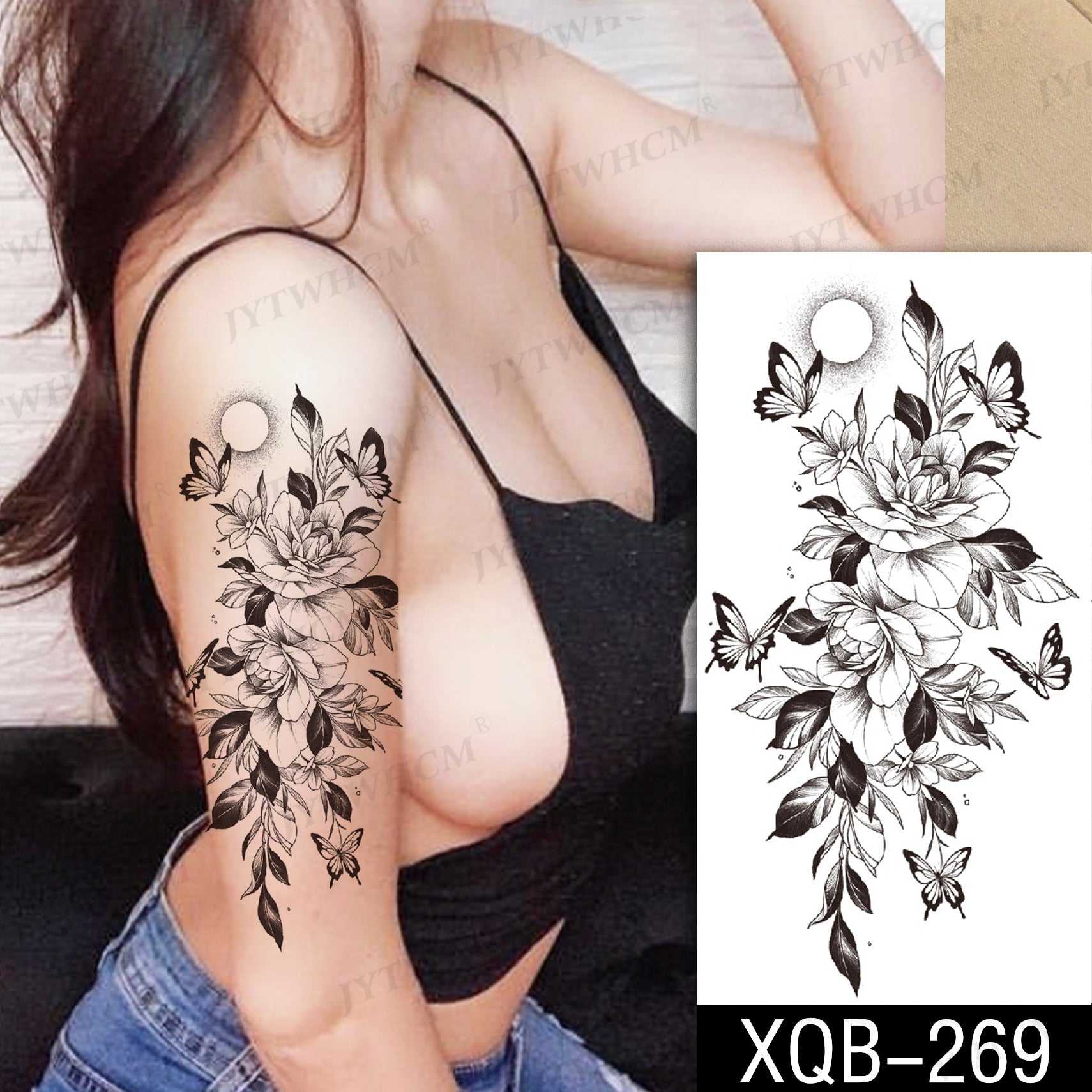 Qfdian gifts for women hot sale new Waterproof Temporary Tattoos Stickers Flowers Butterfly Tatto Flash Sexy Fake Tattoo Arm Body Chest Tatto Art for Women and Girl