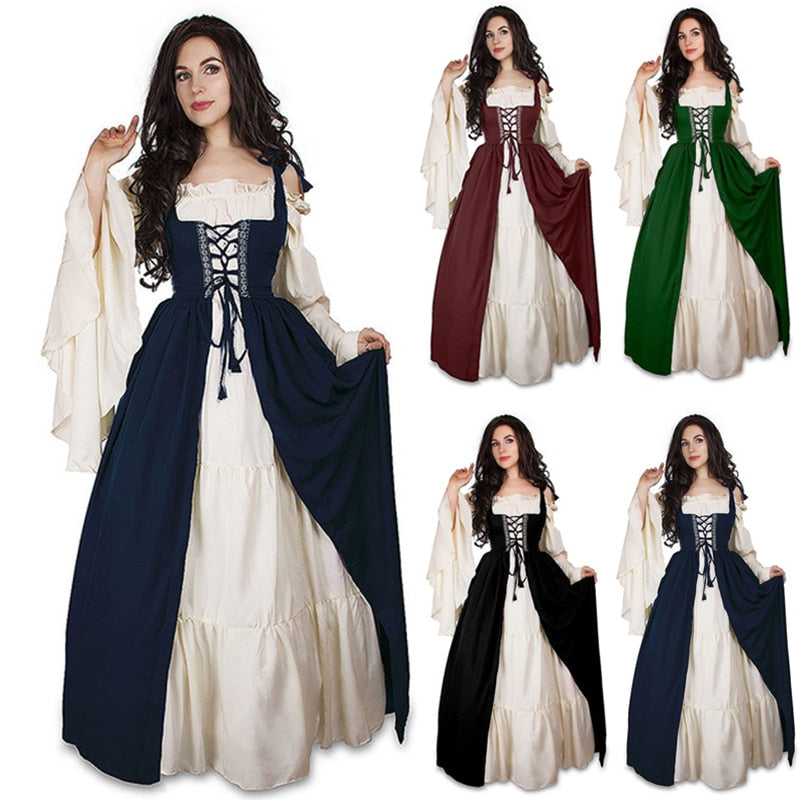 Qfdian S-6XL Medieval Punk Dress Cosplay Halloween Costumes Women Palace Carnival Party Disguise Princess Female Victorian Vestido Robe