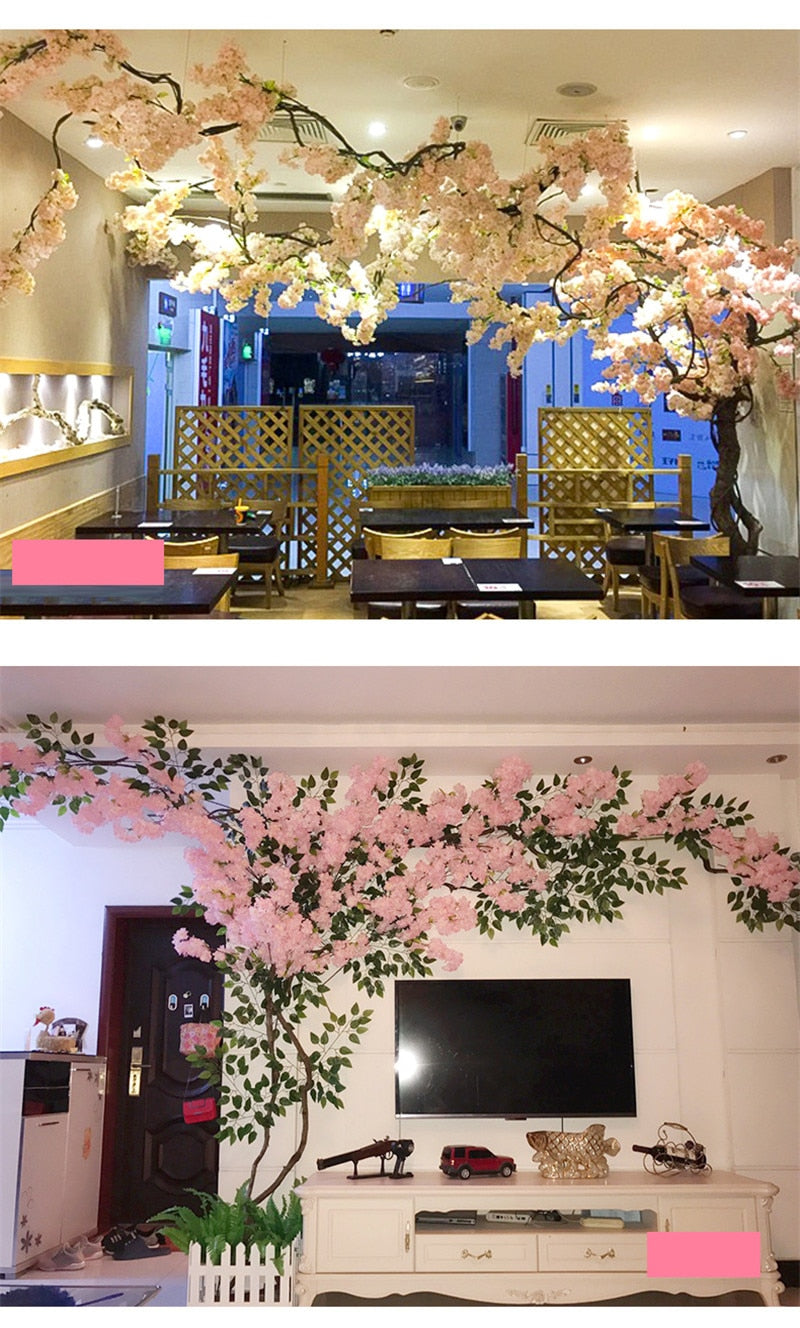 100cm Silk flowers Long-Peach Sakura Artificial flower Pink Wedding Decoration Cherry blossom branch for home Decor wedding Arch