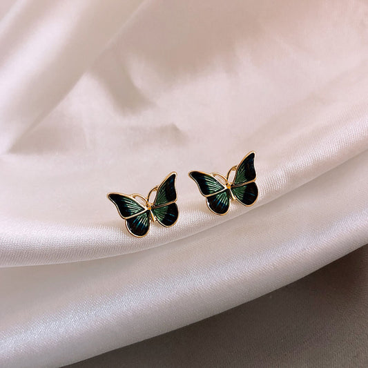 Qfdian eaded earrings funky clay earrings christmas earrings 1 Pair Vintage French Green Butterfly Alloy Stud Ear Fashion Exquisite Elegant Earrings Jewelry Women