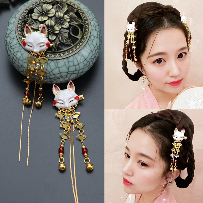 Qfdian 1pc Rabbit Hairpin Tassels Hairpin Cute Girl Daily Cos Props Vintage Barrettes Cosplay Kimono Hanfu Handwork Hair Accessories