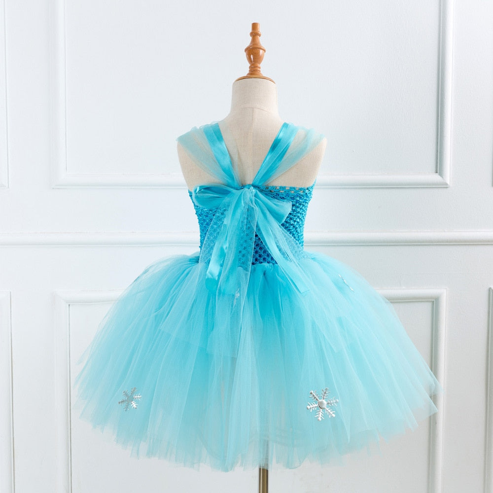 Qfdian halloween decorations halloween costumes Blue Princess Elsa Dress for Girls Snow Queen Tutu Dress Up Costumes for Kids Girl New Year Clothes Snowflake Christmas Outfits