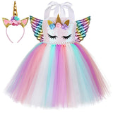 Qfdian halloween decorations halloween costumes halloween gift Pastel Sequins Girls Unicorn Dress with Wings Headband Outfit Toddler Baby Girl Unicorns Costumes for Halloween Birthday Dresses