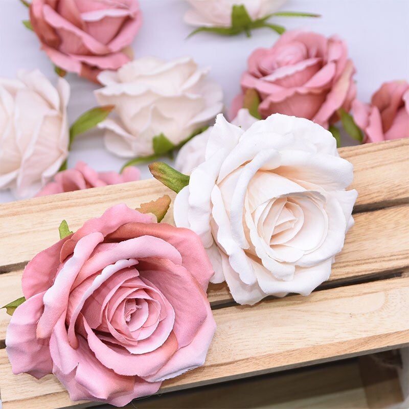 Qfdian Party decoration 30P Silk Rose Artificial Flower Heads for Decoration Wedding Flower Arrangement Birthday Baby Shower Party Floral Backdrop Decor