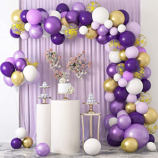 Qfdian Party decoration Purple Gold Balloon Arch Garland Kit Clear Premium Latex Balloons Wedding Bridal Baby Shower Birthday Bachelorett Party Decor