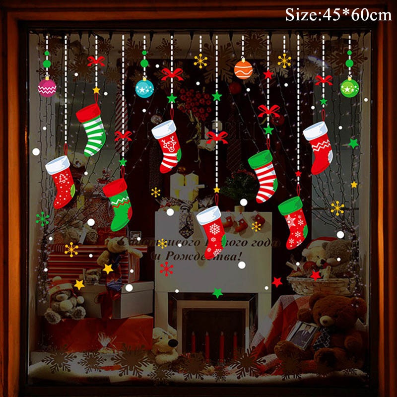 Qfdian Christmas  Window Stickers Christmas Decorations for Home Navidad 2021 Christmas Ornaments Xmas Party Decor Happy New Year 2022