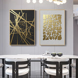 Qfdian Abstract Geometric Canvas Poster Golden and Black Wall Art Painting Posters and Prints Wall Pictures for Living room Home Decor