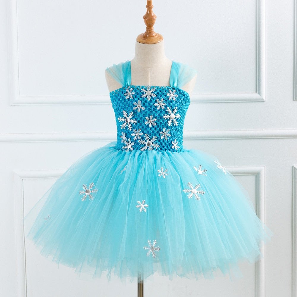 Qfdian halloween decorations halloween costumes Blue Princess Elsa Dress for Girls Snow Queen Tutu Dress Up Costumes for Kids Girl New Year Clothes Snowflake Christmas Outfits