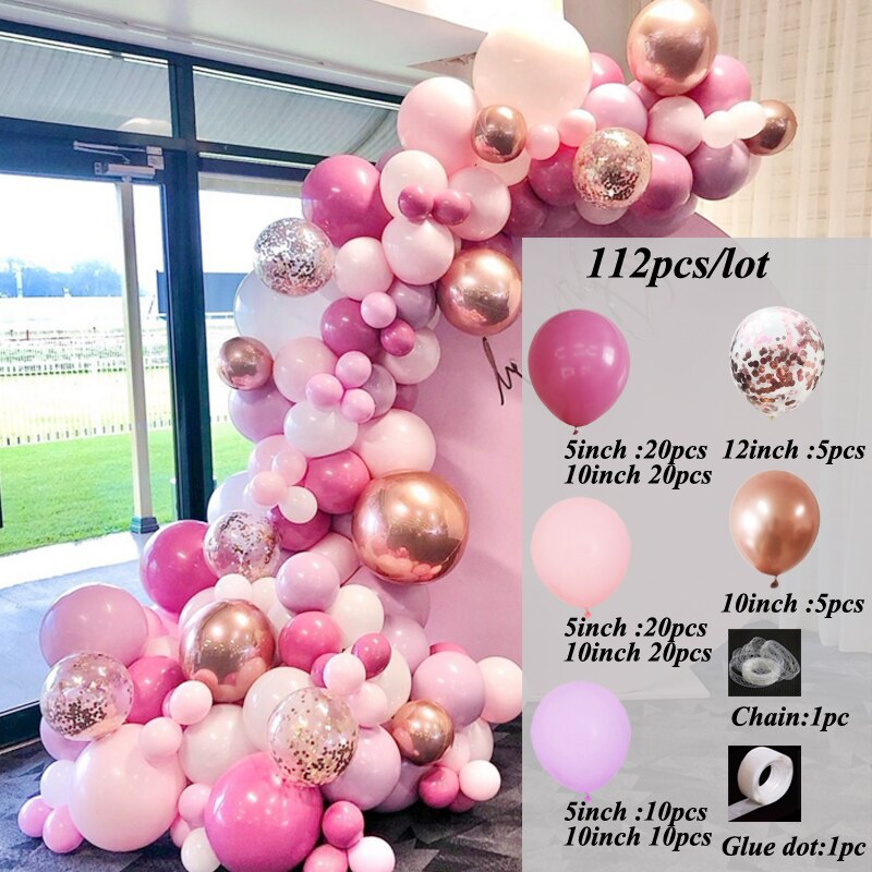 115pcs Balloon Arch Garland Rose Gold Chorme Metallic Balloons Pink Globos Happy Birthday Party Decorations Wedding Baby shower