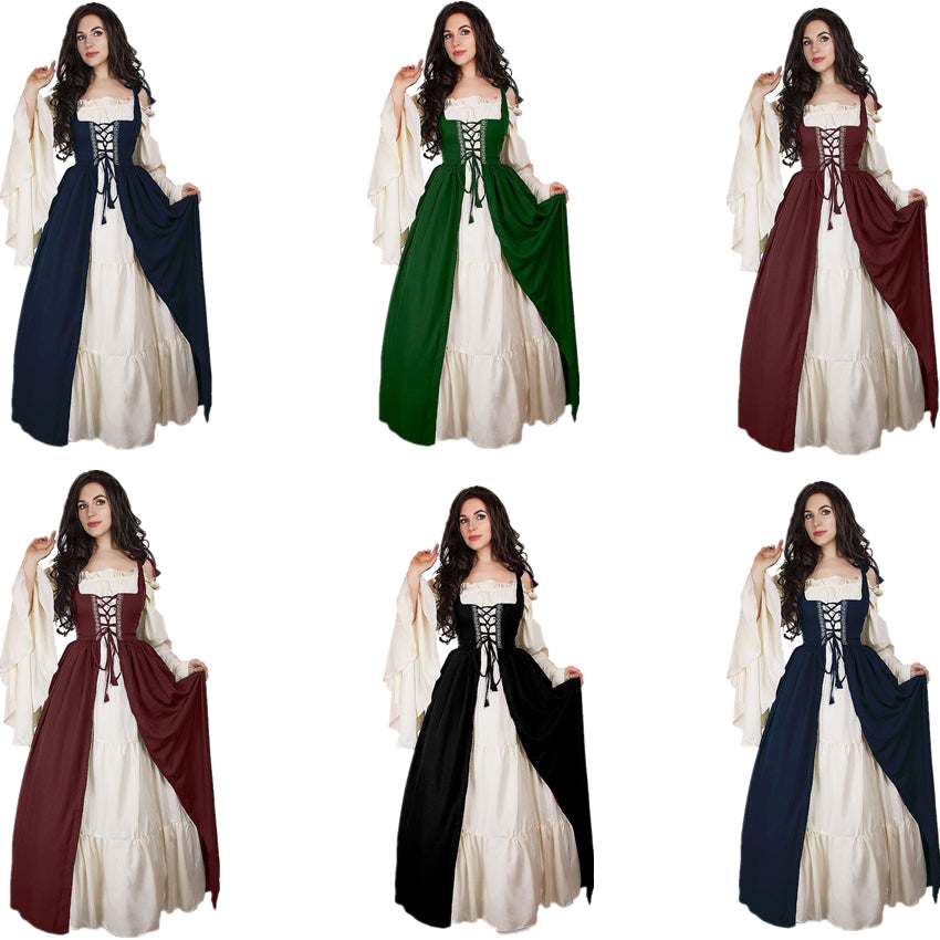 Qfdian S-6XL Medieval Punk Dress Cosplay Halloween Costumes Women Palace Carnival Party Disguise Princess Female Victorian Vestido Robe