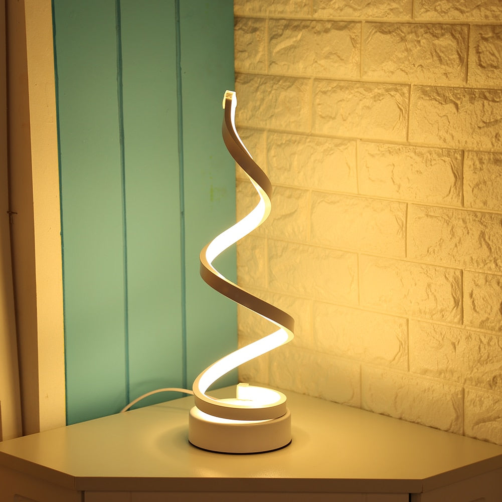 Qfdian Cozy apartment aesthetic hot sale new Modern LED Table Lamp Iron Bedside Light Desk Lamp Spiral Wave Dimmable Bedroom Night Light Home Lighting Fixture