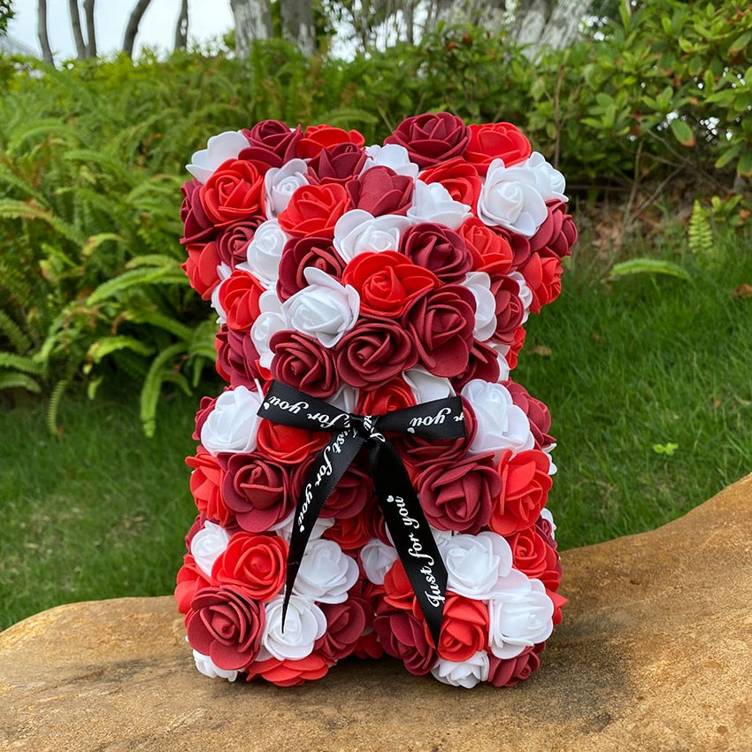 Qfdian valentines day gifts for her Hot Sale Red Bear Rose Artificial Flowers Teddi Bear of Rose Decoration Valentine Christmas Day Gift for Women Dropshipping