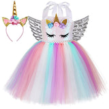 Qfdian halloween decorations halloween costumes halloween gift Pastel Sequins Girls Unicorn Dress with Wings Headband Outfit Toddler Baby Girl Unicorns Costumes for Halloween Birthday Dresses