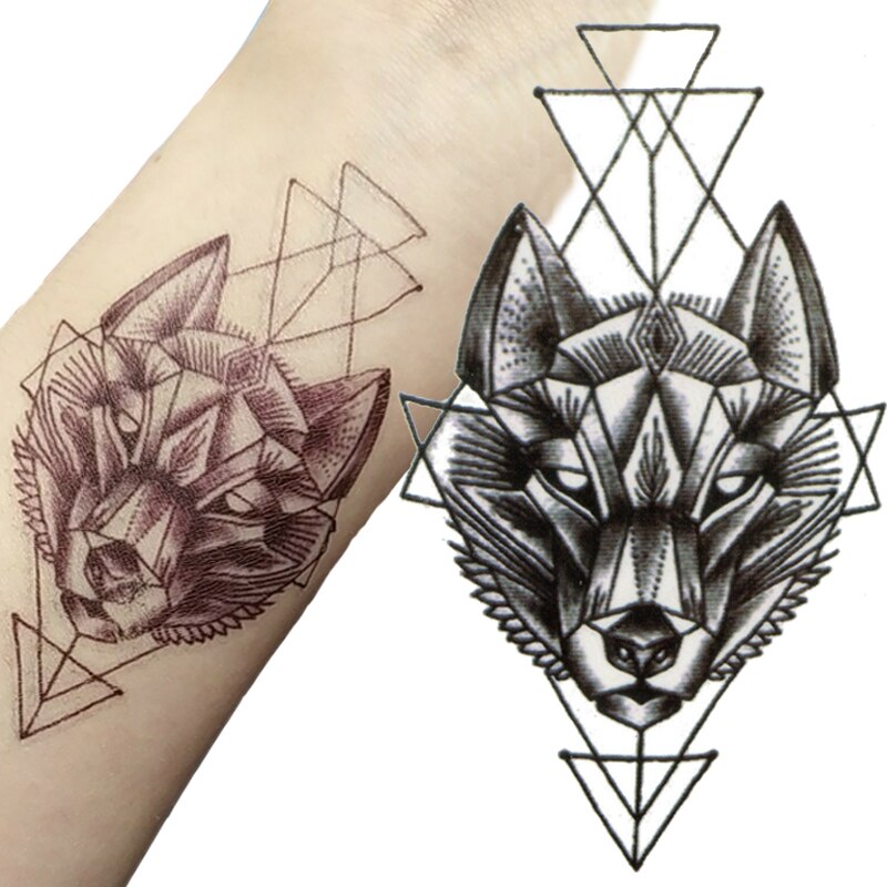 Qfdian gifts for women hot sale new Waterproof Temporary Tattoo Sticker Geometry Animal Wolf Fake Tattoo Sticker  Body Art Arm Fake Sleeve Tattoo Men Wome