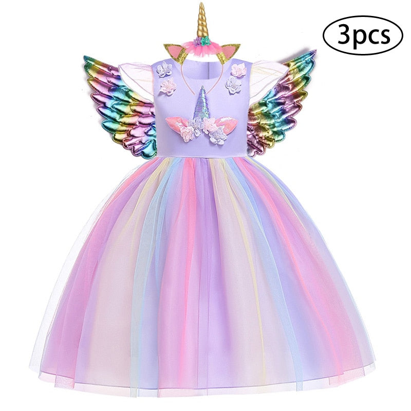 Qfdian halloween decorations halloween costumes halloween gift Halloween Unicorn Kids Dresses For Girls Baby Child Costume Birthday Wedding Evening Ball Gown Halloween Christmas Vestidos 2 to 10 Years