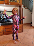 Qfdian halloween decorations halloween costumes halloween giftJumpsuit Sexy Skull Scary Costume Adult Kid Mother Daughter Skeleton Cosplay Pink Print Bodysuit