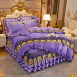 Qfdian father's day gifts Super Soft Beige Lace Flowers Embroidery Crystal Velvet Korean Bedding Duvet/Quilt Cover Pillowcases Solid Color Home Textiles