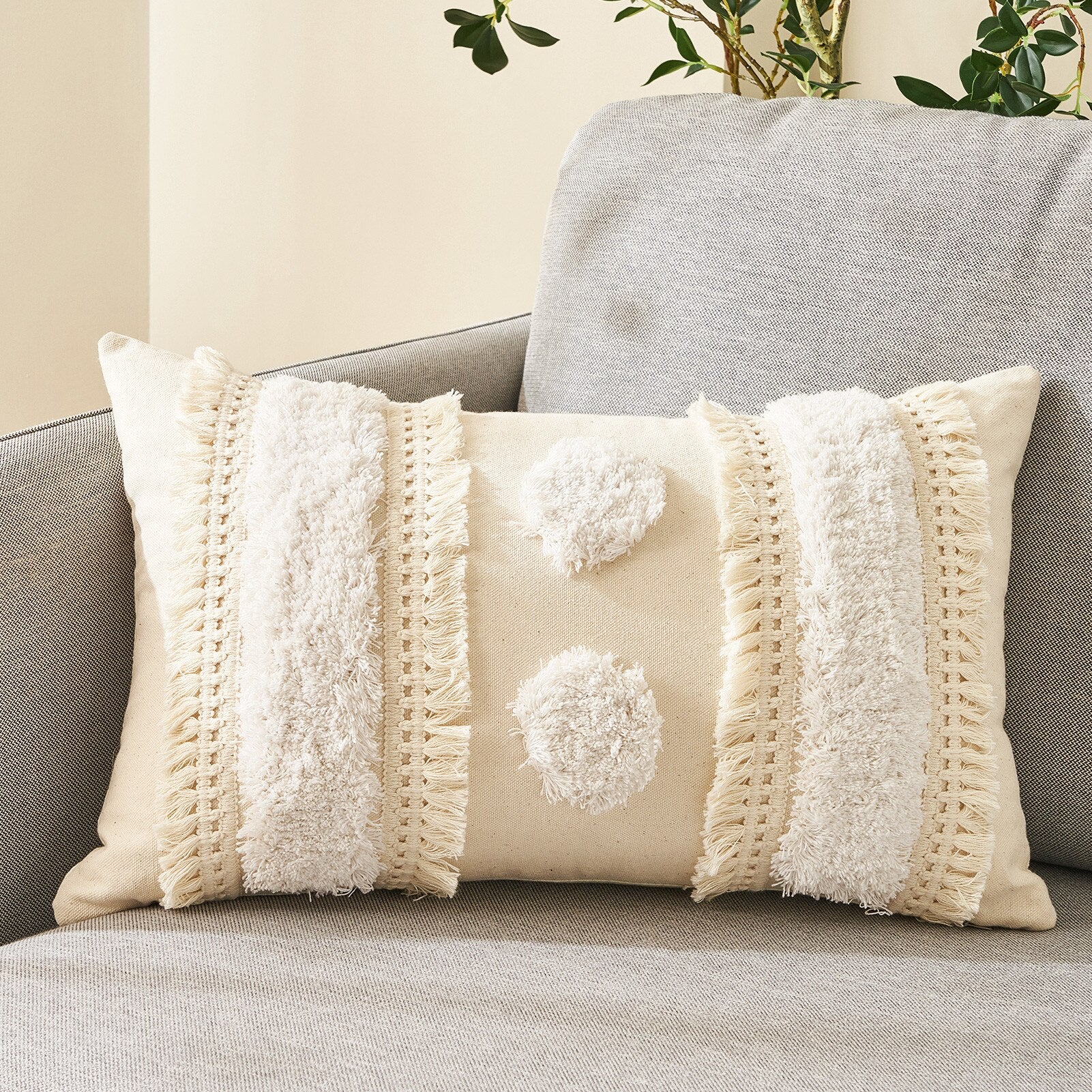 Qfdian Cozy apartment aesthetic valentines day decoration Boho Cushion Covers with Tassels Elegant Pillow Cases Throw Pillow Covers for Sofa Bed Home Morocco Tufted Tassel Luxury Nordic