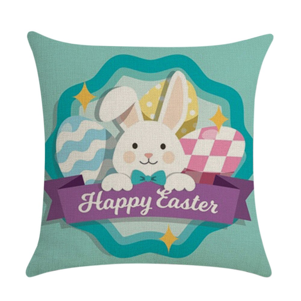 Qfdian easter decorations clearance Happy Easter Cushion Cover Bunny Eggs Decorative Pillow Cover Easter Rabbit Print Pillow Case Sofa Car Cushion Cover Home Decor