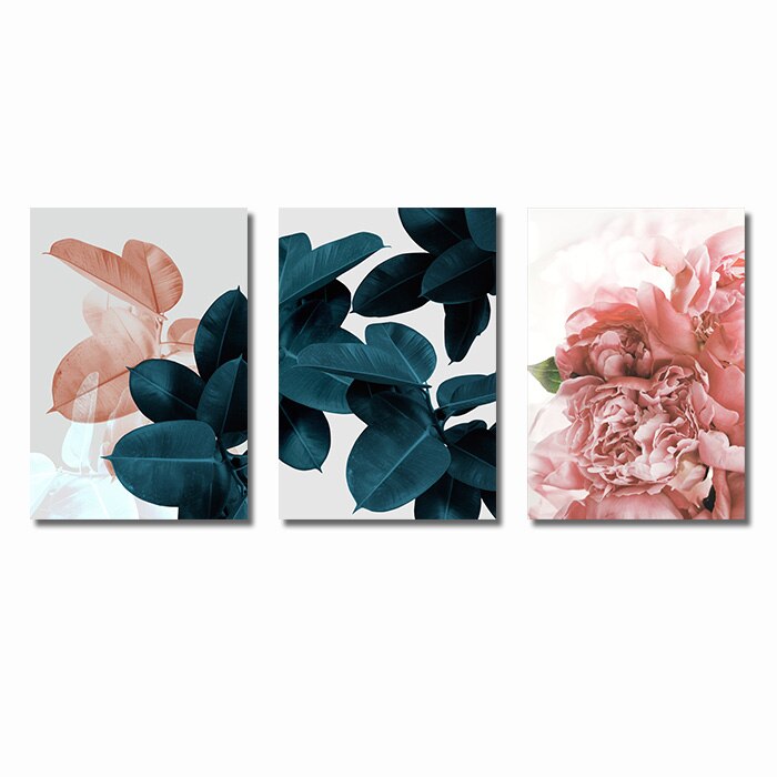 Qfdian Pink Green Flower Leaf Nordic Poster Wall Art Canvas Painting Abstract Posters and Prints Wall Pictures for Living Room Decor