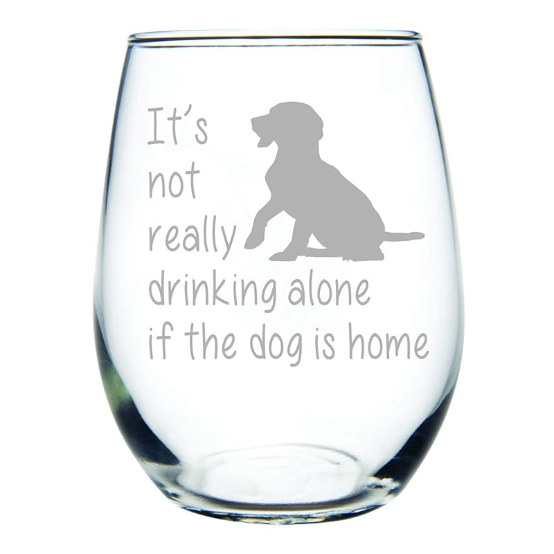 Qfdian Party gifts Party decoration hot sale new Personalized Drinkware Stemless Wine Glass 15 Oz. Perfect Dog Cat Lover Gift for Him Her Laser Engraved Drinking Alone Dog R2009